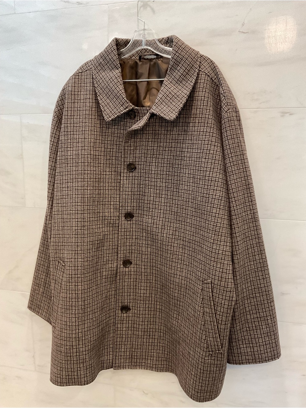 Oak Hill Brown Tweed Brushed Plaid Wool Blend Overcoat Jacket size 3XLT T61